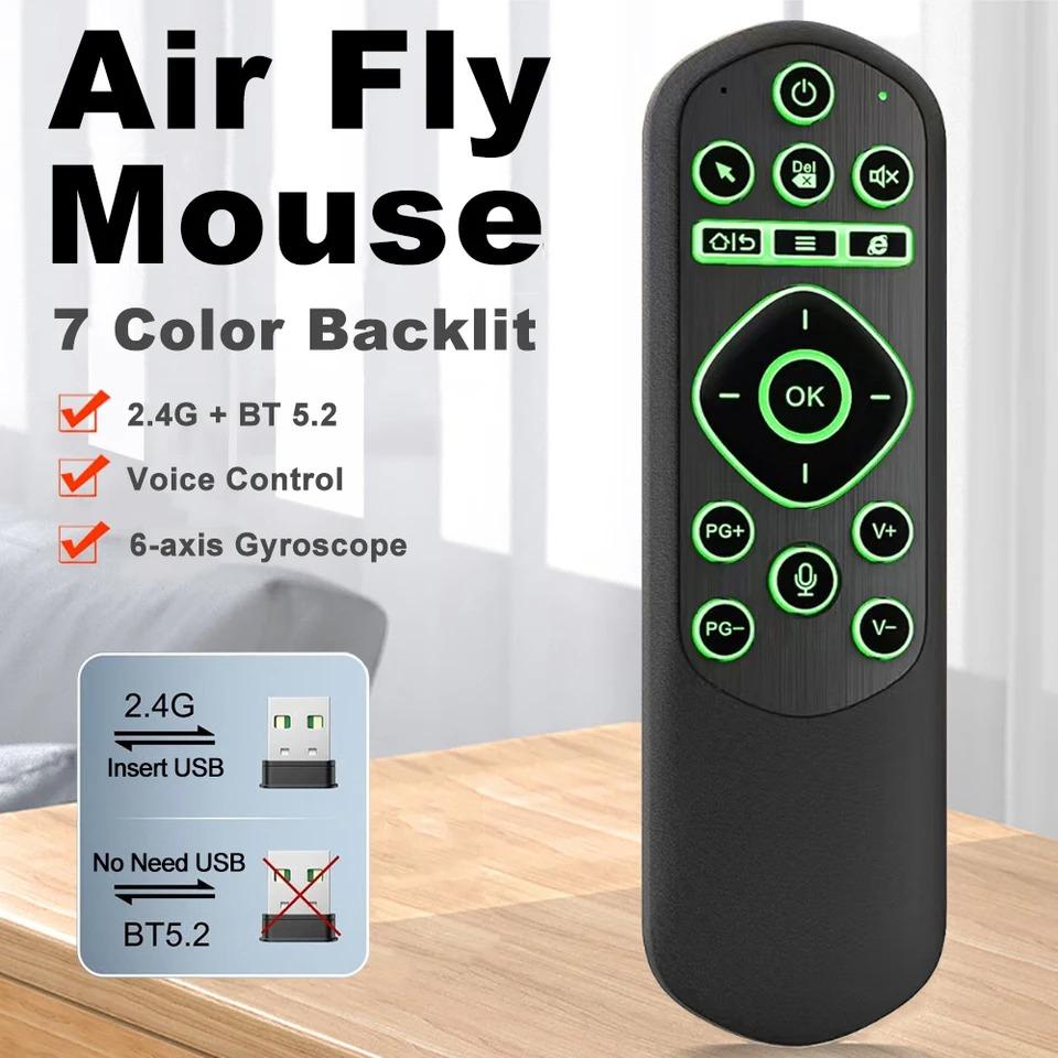 Trådløs stemmefjernkontroll 7-farget bakgrunnsbelyst luftmus 2.4G Bluetooth minitastatur oppladbart IR-læring for MacBook Smart TV Android TV-boks