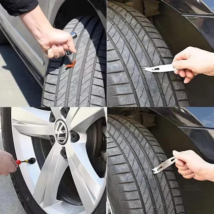 12-Piece Tyre Repairing Tool Set with T-Handle Plug, Tire Repair Replacement Needles for Efficient Fixing