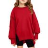 Children's Oversized Pullover Sweatshirt Girls' Round Neck Split-Front Solid Color Hoodie