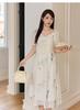 Plus Size French Retro Embroidered Lace V-neck Dress for Women - Slimming Waist Style