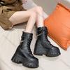Fashion Comemore Thick Bottom Knight Boots Fashion Chunky High Heeled Women Shoes Wedge Buckle Rivet Platform Motorcycle Ankle Boots