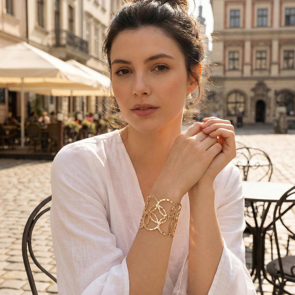 Retro Hollow Minimalist Cool Tone Bangle, Open Pattern Elegant Metal Arm Cuff