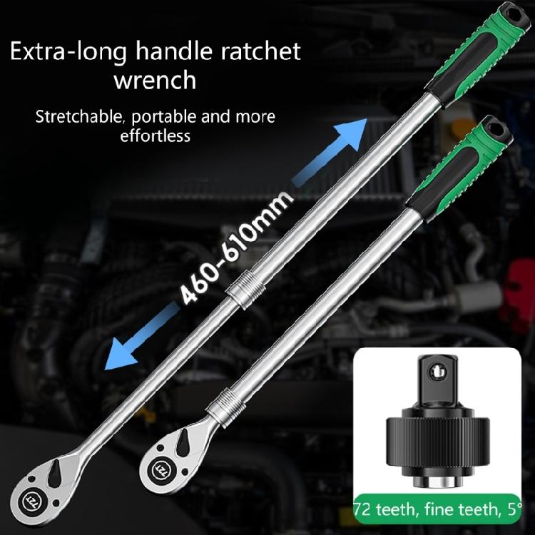 Industrial Ratcheting Wrench 72 Teeth High Torques Performances 460-610mm Adjustable Handle Length Ergonomic Rubber Grip For Confined Space