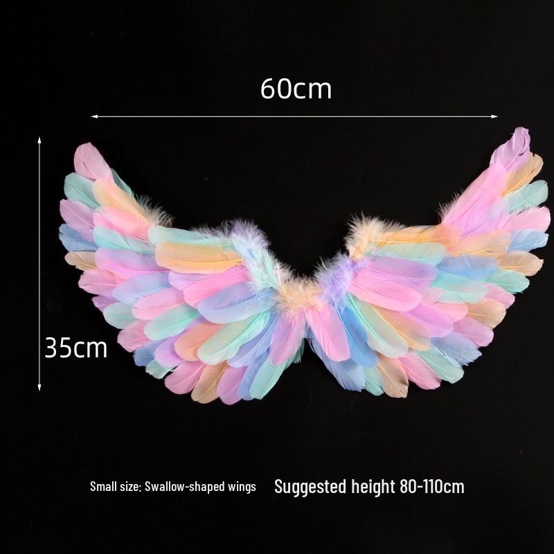 Colorful Angel Feather Wings Costume for Adults and Kids - Perfect for Halloween, Christmas, and Children's Day.