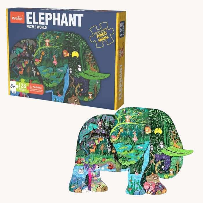 Puzzle Éléphant de 128 Pièces, Puzzle Animaux, Puzzle Enfant