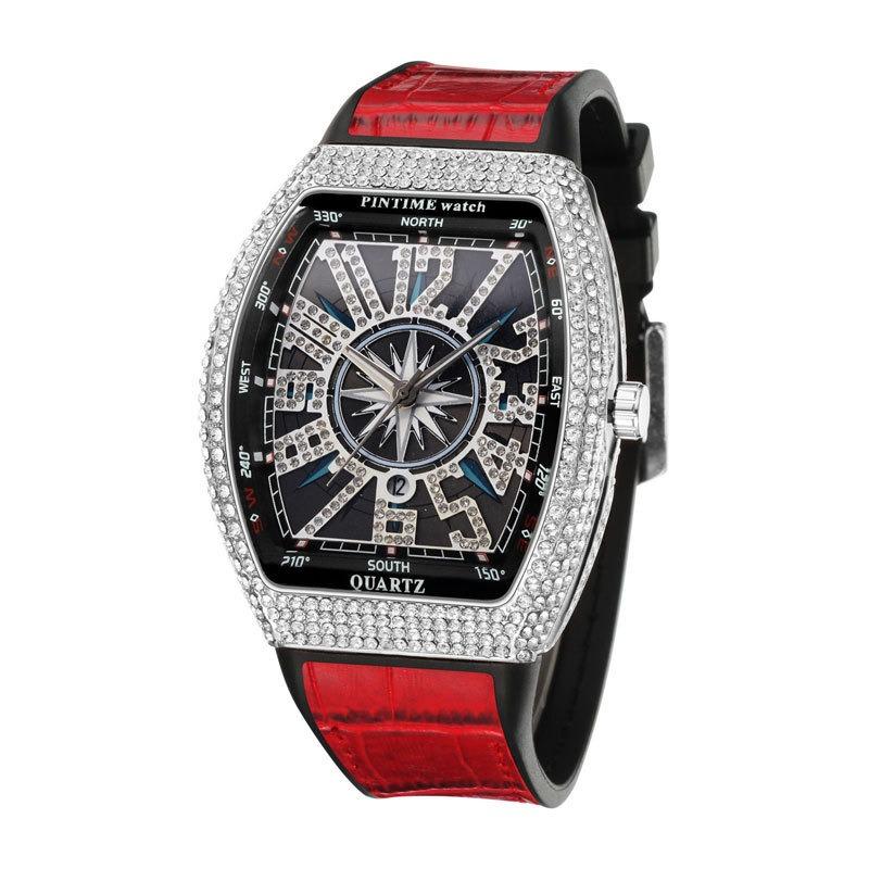 1PC Men's Watch Barrel Watch Simple Watch Belt Yacht Diamond Retro Quartz Watch