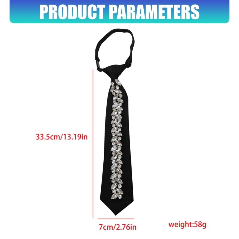 PreKnot Rhinestones Necktie For Men Women Easy Wear Shirt Accessory Tie for Party Outfit Styling Accessoy Neckpiece