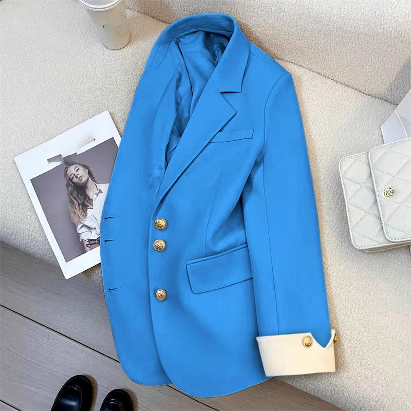Spring Autumn Elegant Women's Blazer Coat Stand Up Collar Long Sleeve Female Coats Loose Office Lady Outwear