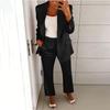 Damen Satin- und Hosen-Set - Langärmelige Reversjacke mit elastischer Taille Stoffhose für Business Casual