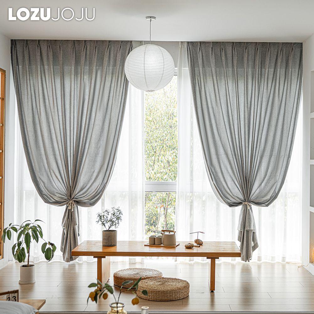 1PC LOZUJOJU Cream Style Semi Blackout Curtains Japanese Imitation Linen Thick Curtains for Bedroom Living Room Balcony Window for Home Decor