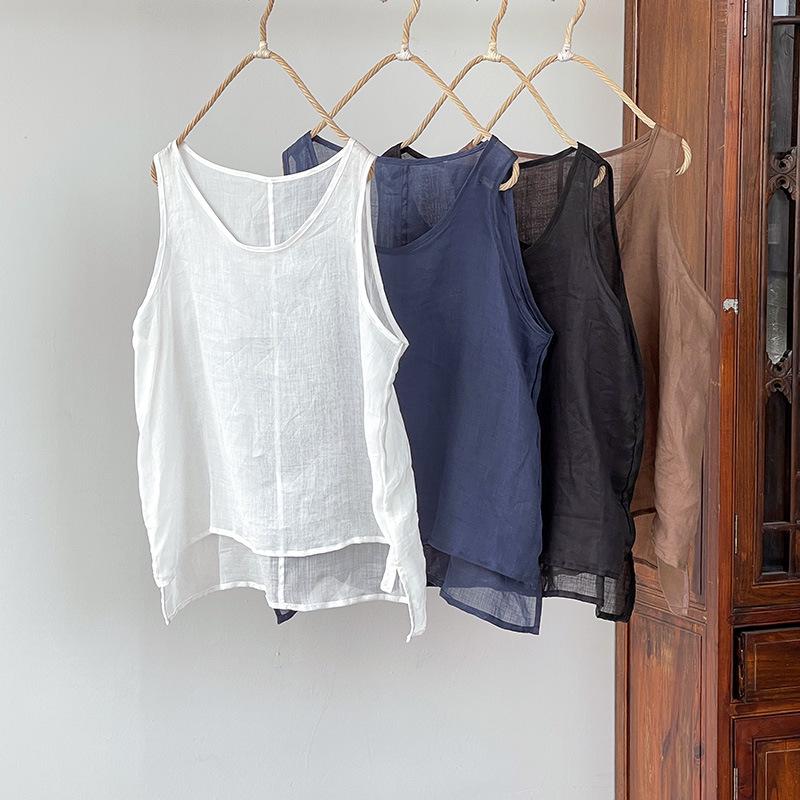 Xiangjia Ling Plus-Size Women's Multi-Color Cotton Linen Sleeveless Vest