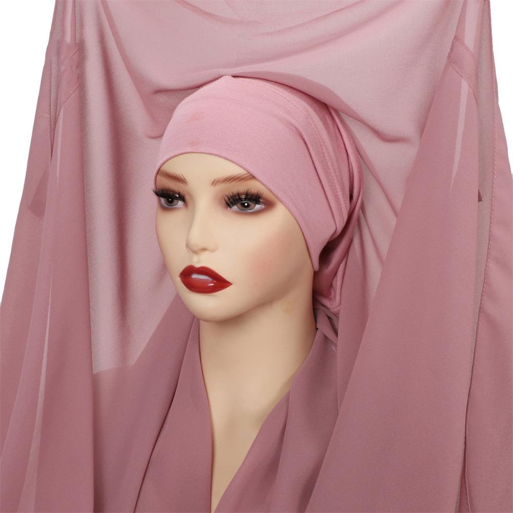2in1 Instant Chiffon Hijab Scarf Bulit-In Magnets Islamic Head Wrap Female Musulman Bandana Women