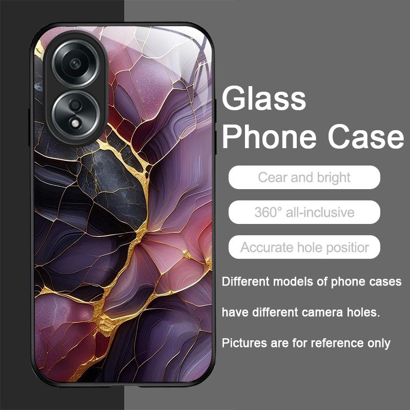 Stylish Purple-Crystal Marble Texture Tempered Glass Phone Case for OPPO Realme 13 Pro Plus 12 11 10 C55 X7 GT Neo 2 3T 5G Cover