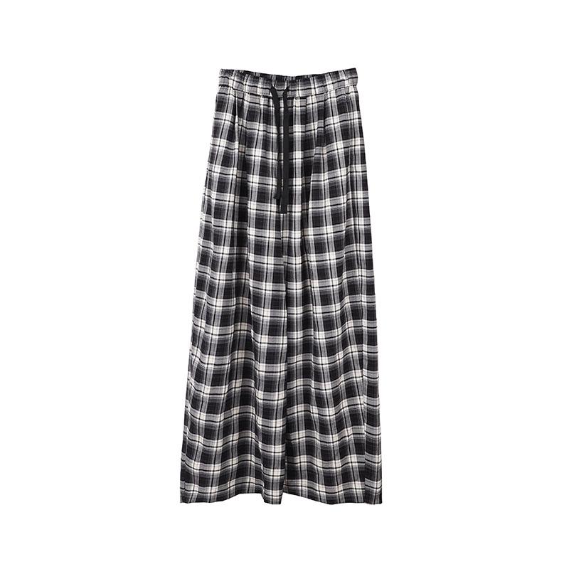 

The Mind Plaid Wide-Leg Lace-Up Elastic Waist Pants, 2026 Korean Spring Style, T6135C. Medium чорний