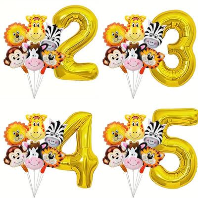 Ensemble de Ballons Animaux de la Jungle 32": Ballons en aluminium Tigre, Lion et Zèbre pour les fêtes d'anniversaire d'enfants