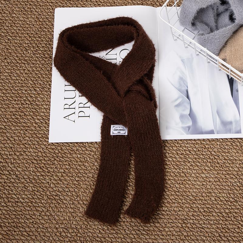 Black And White Striped Plush Scarf Women's Scarves Neck Warmer Girls Versatile Decoration Korean Thin And Narrow Long Tie Scarf