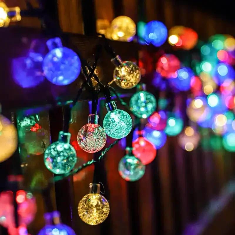 Solar Crystal Globe LED String Lights, 8 Modes IP65 Waterproof Fairy Garland, Solar Christmas Light for Garden Party Outdoor Decor