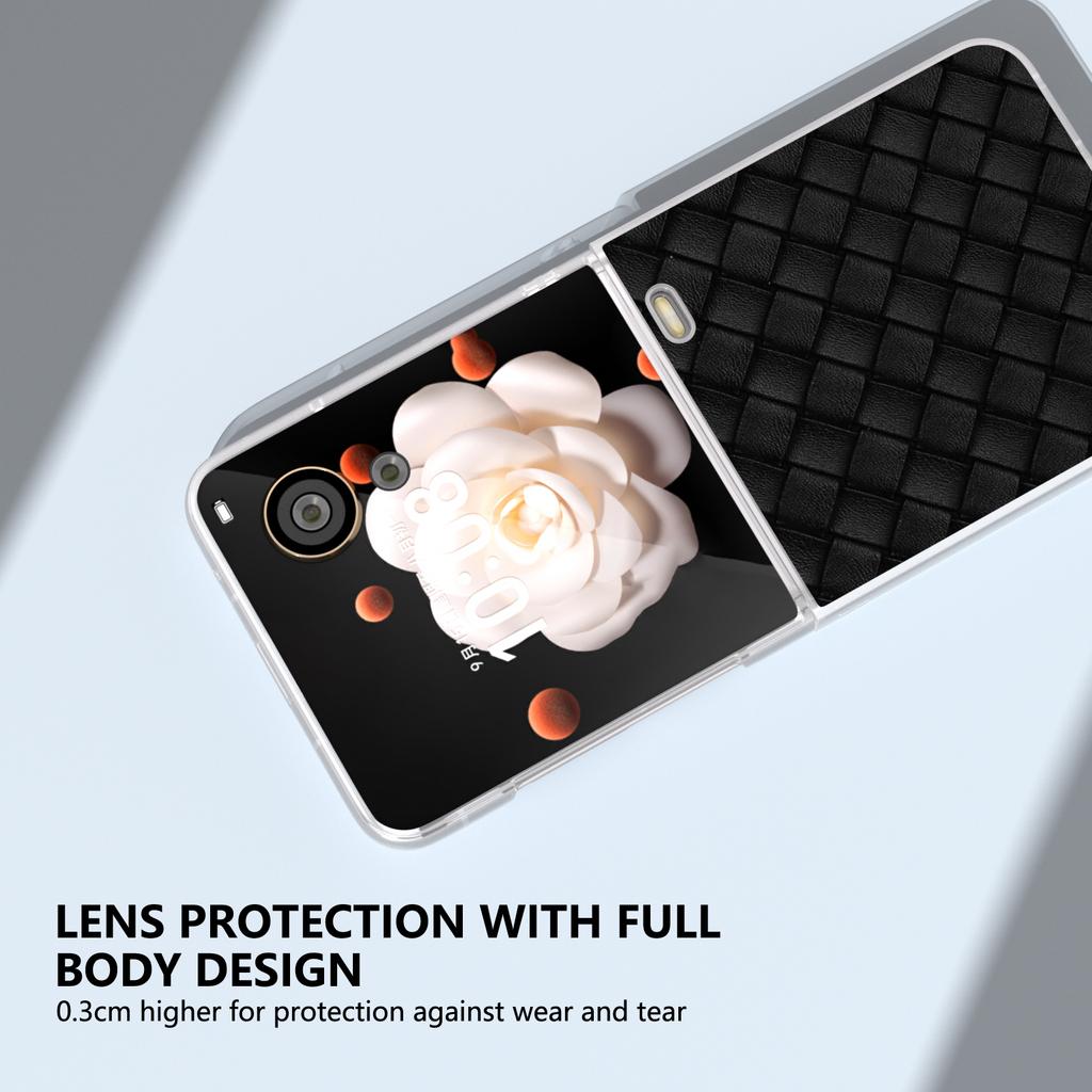 For Honor Magic V Flip 5G Case Woven Texture Matte Edge Leather+PC Phone Cover