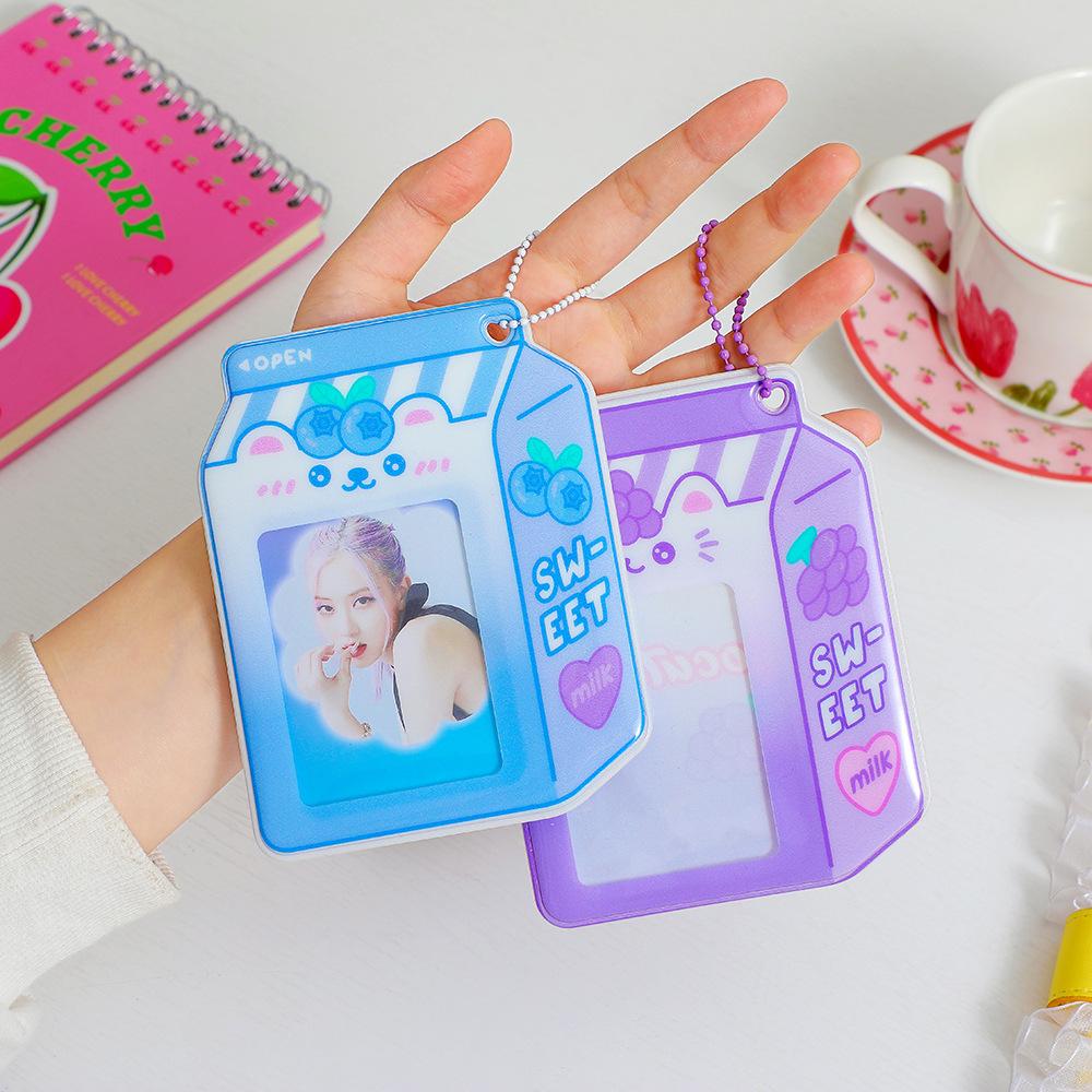 Kawaii Milk Bottle Pocard Holder 3inch Korea Card Set Cartoon Cute Po Star Chasing Student Girl Bus Card Storage