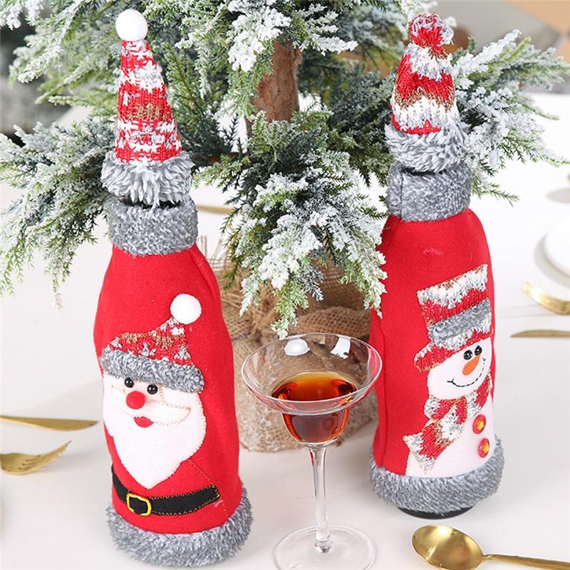 Weihnachtsanhänger Weintaschen Gestrickter Weihnachtsmann Weihnachtsbaum Schneeflocke Hirsch Rotweinflaschenhüllen Taschen Fröhliche Dekoration