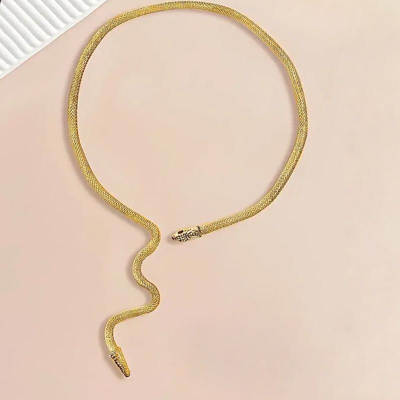 Exaggerated Metal Snake Winding Collar Y-Shaped Necklace Bracelet Set Adjustable Personality Niche