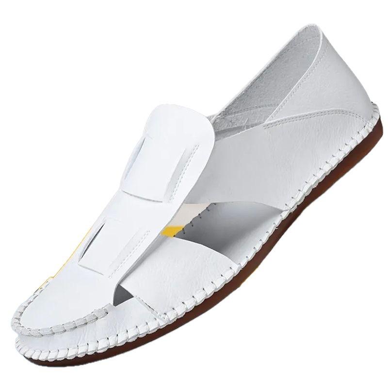 Summer Fashion New Men's Gladiators Black White Silp On Pu Leather Casual Shoes Male Breathable Beach Sandals Outdoor Slippers