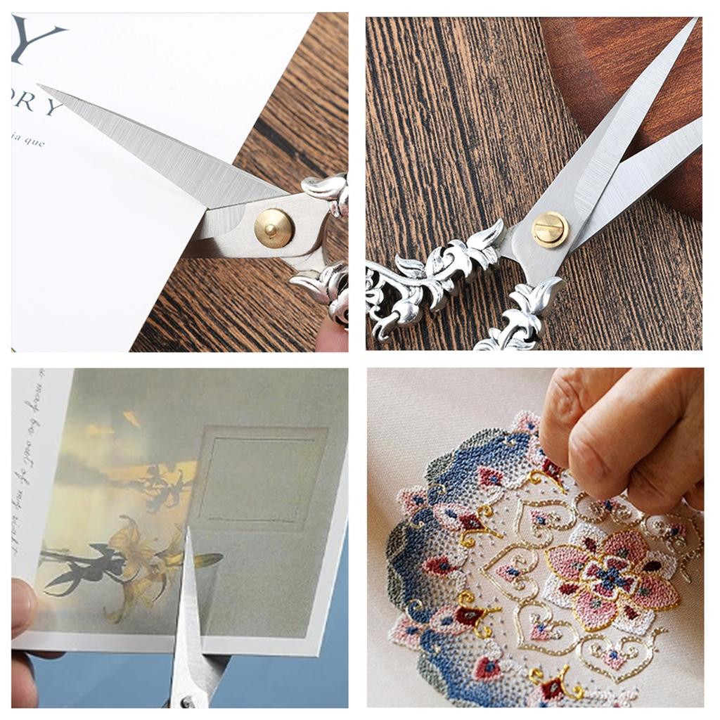 6.3''Vintage Silver Exquisite Scissors with Floral-inspired Handles, Sharp Blades Suitable for Handicrafts and Sewing, Ergonomically Designed for a