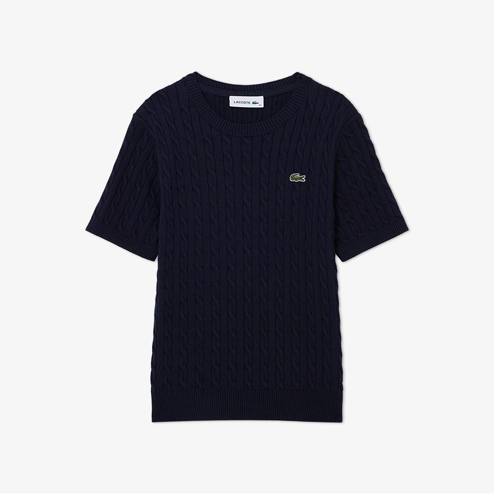 [lacoste] Women's Cable Short-Sleeve Crew Neck Sweater AF590E-56G166