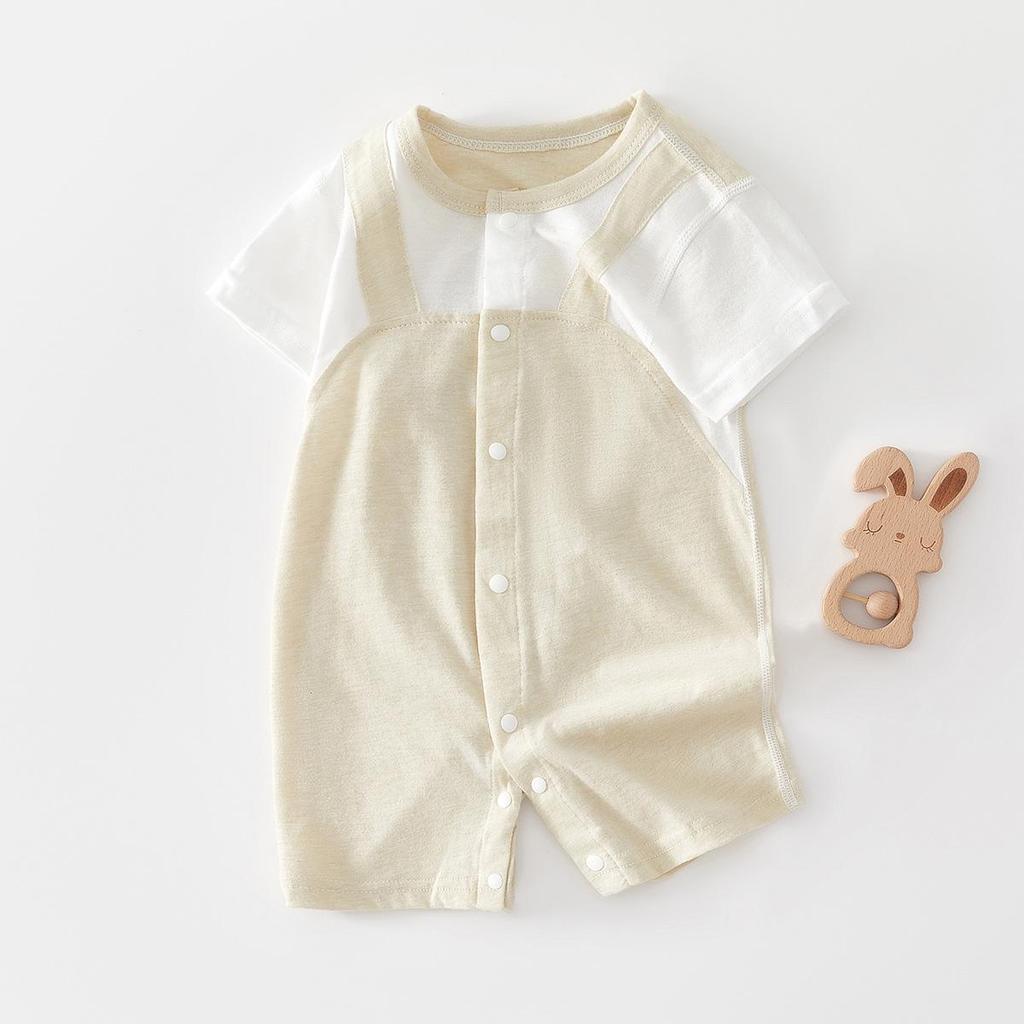Unisex Newborn Pure Cotton Short-Sleeve Romper - Boneless One-Piece Crawling Outfit for Babies
