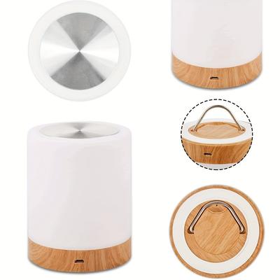 Touch-Controlled Rgb Led Bedside Lamp With Adjustable Color And Wood Grain Design, Usb Rechargeable