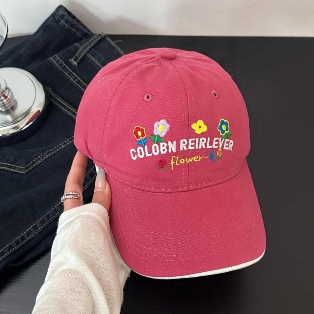 Korean-Style Flower Baseball Cap Letters Embroidered Peaked Cap Leisure Sun Hat  Outdoor