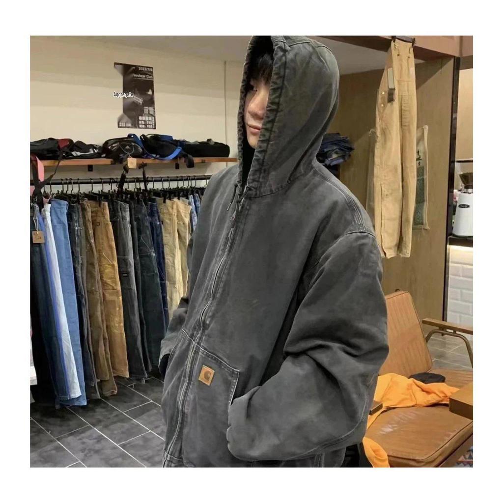 J25 Těžká praná J130 S kapucí Opotřebovaná Vintage bunda na auto