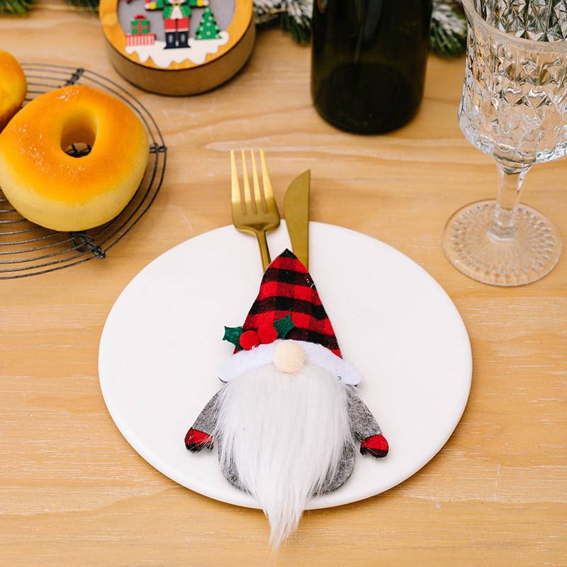 Festive Christmas Table Decoration Long Gnome Fork And Spoon Holder Set For Holiday Dining