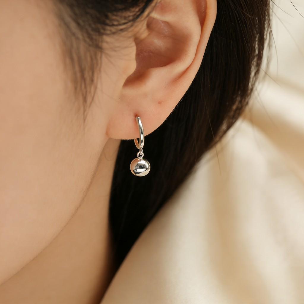 Sterling Silver 999 Polished Spherical Ball Earrings with Geometric Ear Hoops