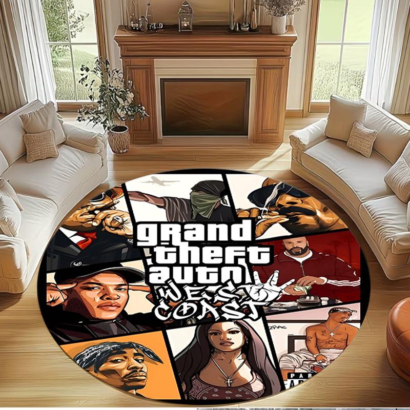 Grand Theft Auto VI Print Round Rug, Washable Floor Carpet, For Entryway Dorm Laundry Room Office Study, Home Decor Birthday Christmas Gift