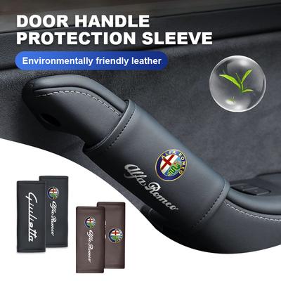 Leather Car Logo Armrest Cover Roof Handle Protective Covers For Alfa Romeo GT Stelvio F1 Brera Volante Tonale Gloria Disco