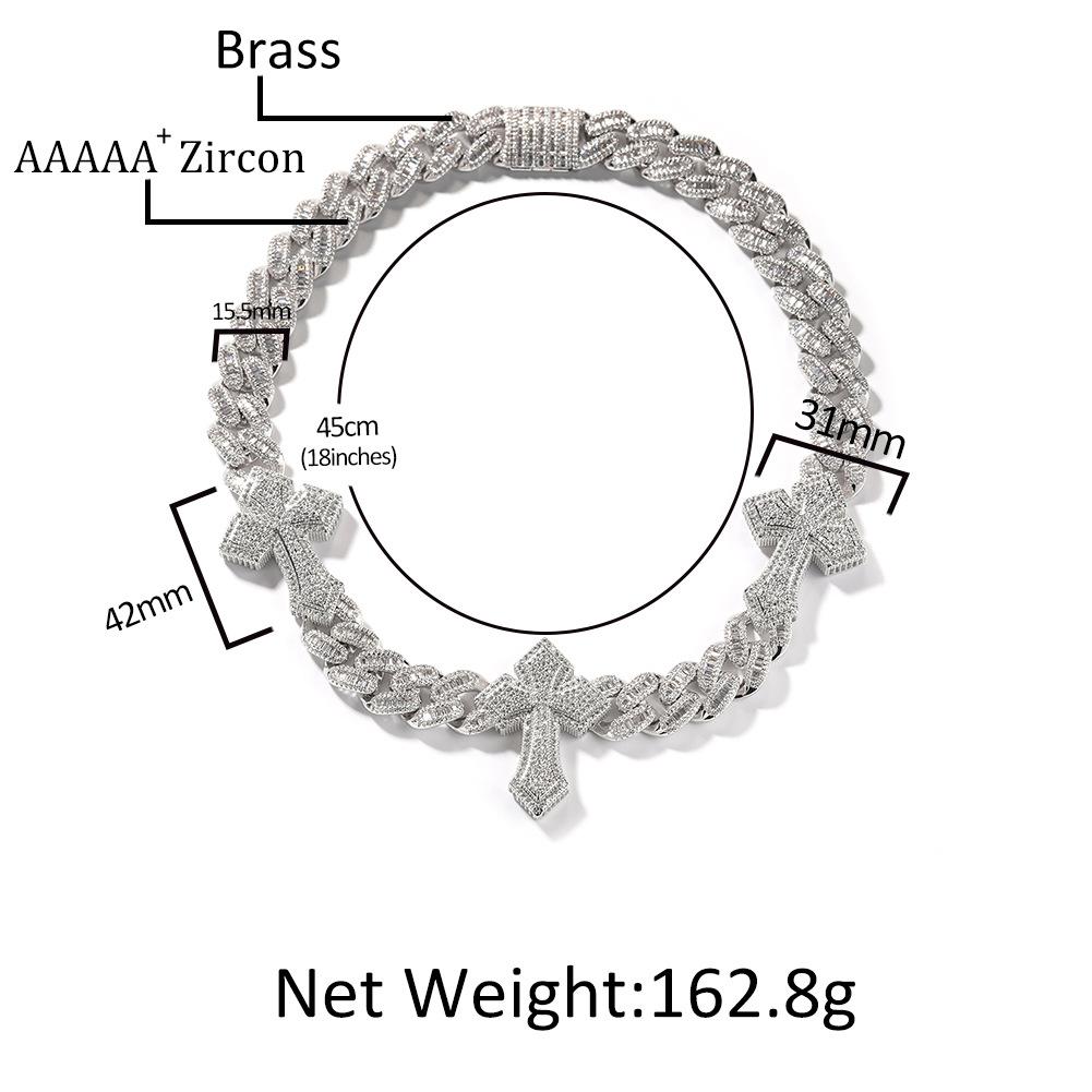 New Fashion Punk Full Diamond Cross Cuban Chain Hiphop Men's Street Dance Cool Neck Chain Tide