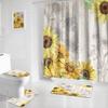 Sunflower Bathroom Sets with Shower Curtain and Rugs -Flower, 4-Piece Shower Curtain Sets with Rugs, Memory Foam Toilet Lid Cover, and Non-Slip