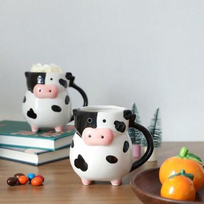 1pc Cute Cow Ceramic Mug, Handmade Large Capacity Milk Cup, Animal Themed Juice Cup, Birthday, Christmas, Valentine's Day Gift Back To School