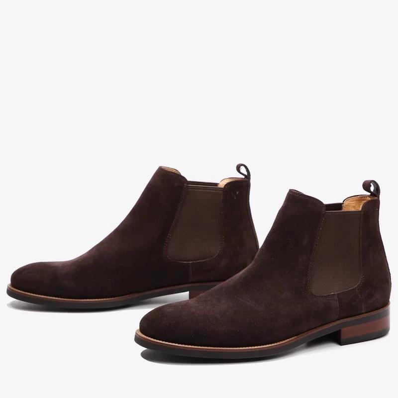 Moda Nowość 2025 Jesień Zima Męskie Skórzane Botki Chelsea Wsuwane Retro Skóra Nubukowa Outdoor Męskie Buty Casualowe