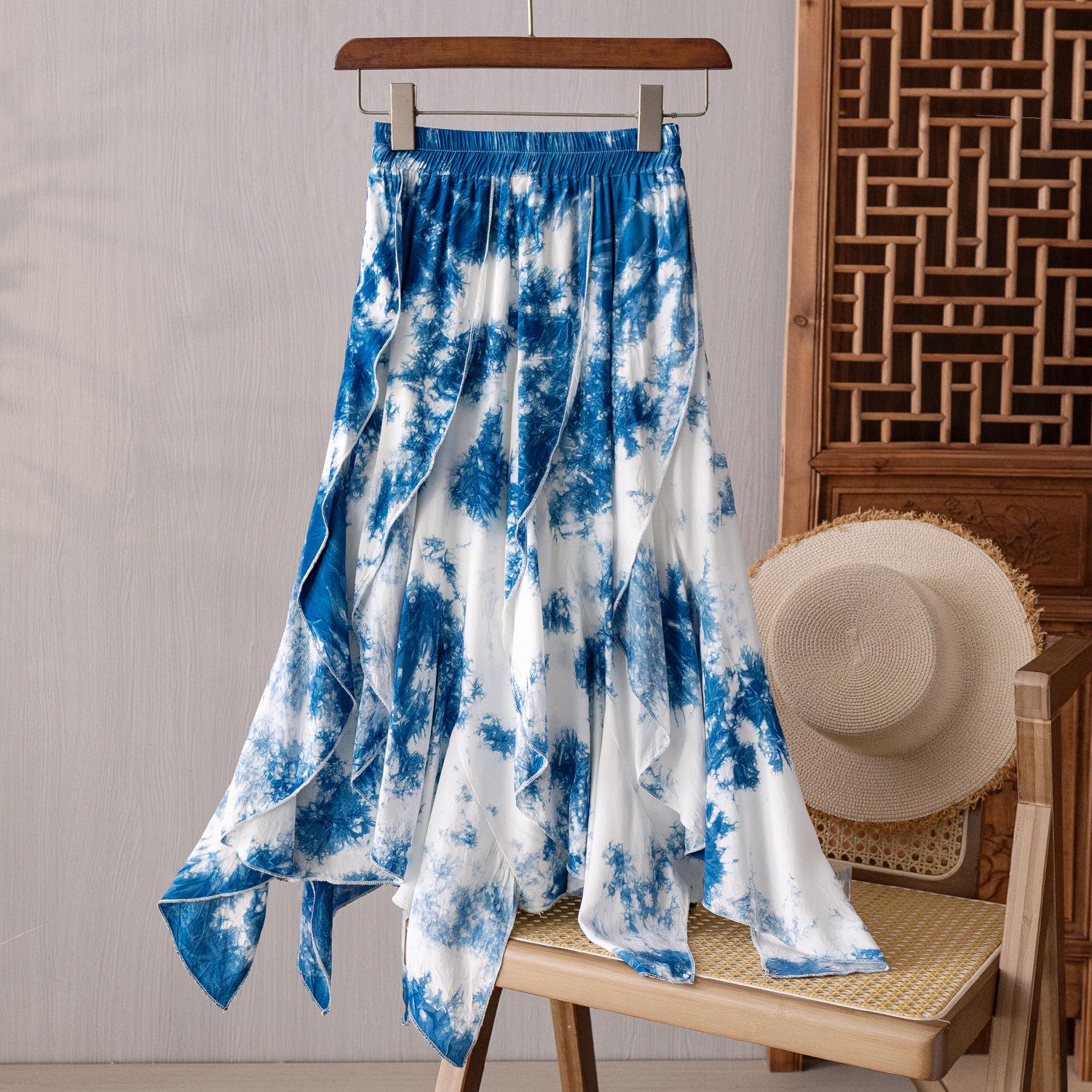 

Yunnan Hand-Dyed French Design High-Waist Ruffle Midi Skirt One Size