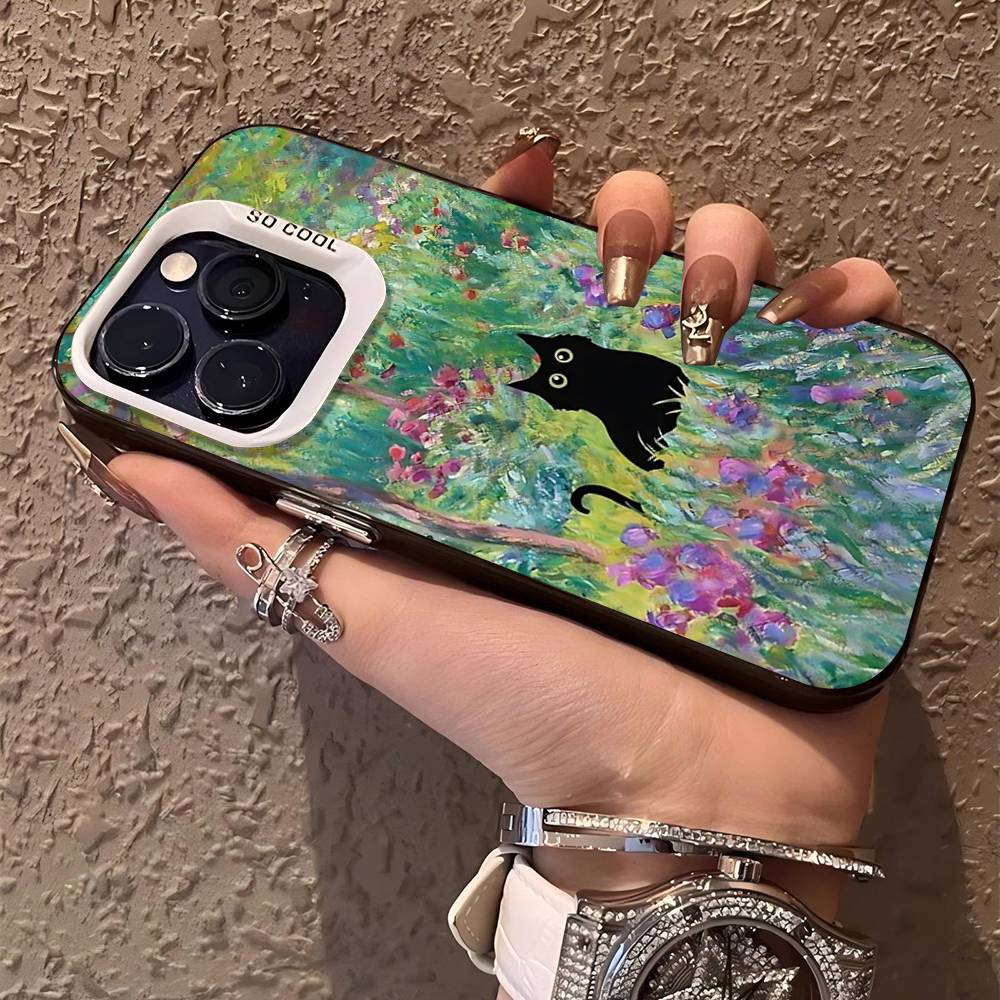 Black Cat Van Gogh Phone Case For IPhone 17 16 15 14 11 12 13 Pro Max Plus Pro Colored Silver Cover