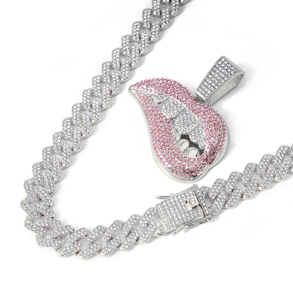 European & American Hip Hop Colored Diamond Biting Lips Pendant Necklace - Creative Cuban Chain Collection