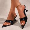 Fashion Sexy Leopard Slip On Party Shoes Women 2025 Summer Black Pu Solid Pointed Toe Slides Spike High Heels Nightclub Dress Slippers