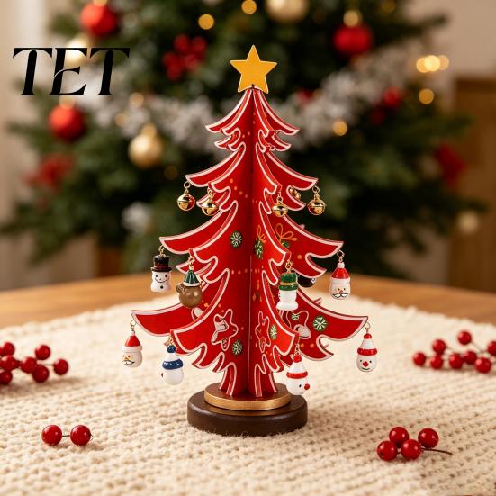 Reusable Wood Holiday Decor Wooden Christmas Tree Ornaments, 3D Rustic Tabletop Xmas Party Table Accents for Home Desk, Nordic Style Centerpiece Small