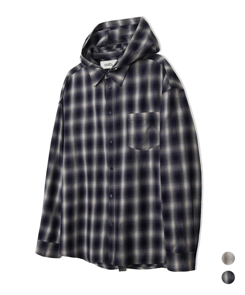 COSTUME O’CLOCK [Detachable Hood] Check Hooded Long Sleeve Shirt 2 Color Coossh194