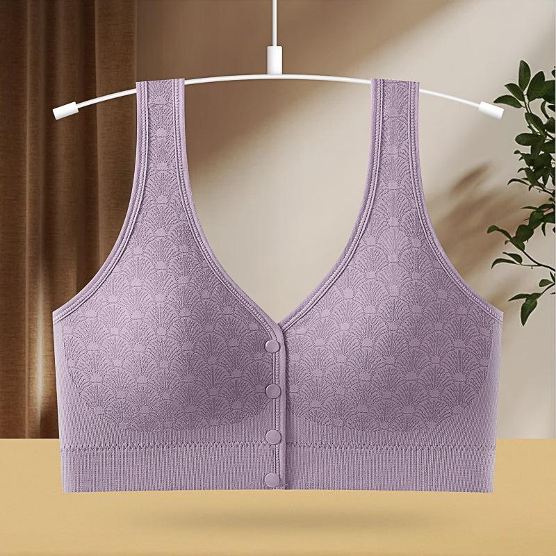 Front Closure Wireless Gathered Vest Style Nursing Bra For Middle Aged Women