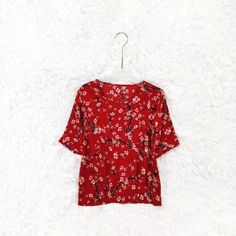 New Arrival Silk Women's Tops Silk Silks and Satins Plus Size Round Neck Plum T-shirt Casual Women's Clothing Middle-Aged and Elderly