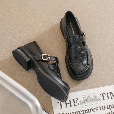 Mary Jane Shoes Thick Sole Loafers Women Retro British Style Black Small Leather Shoes Soft Sole Single Shoes for Women