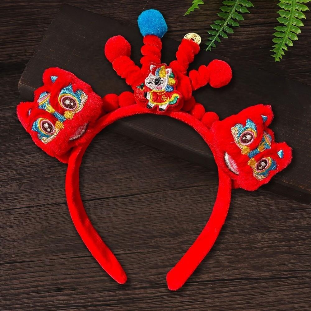 Headwear New Year Hair Hoop Embroidered Bow Ancient Style Hairband Cute Red Plush Headband  Gift